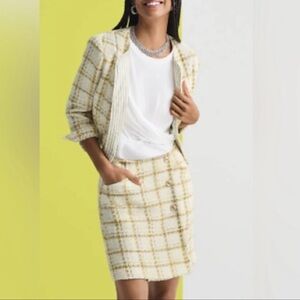 Cabi Tweed Coco Skirt Yellow Plaid Button Front Career Casual‎ Mini Size 4